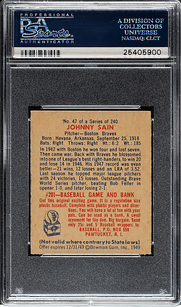 1949 Bowman #47 Johnny Sain PSA NM 7