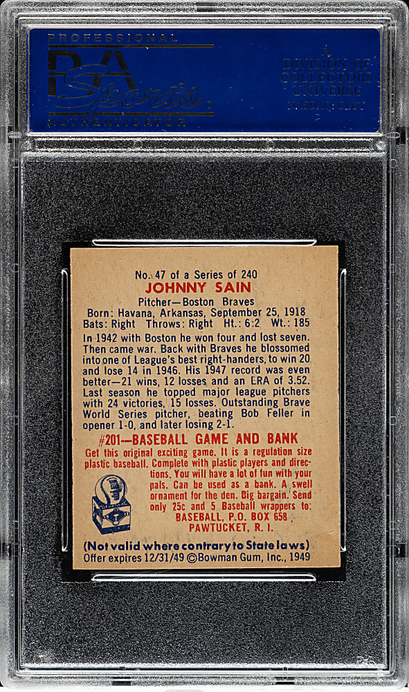 1949 Bowman #47 Johnny Sain PSA NM-MT 8