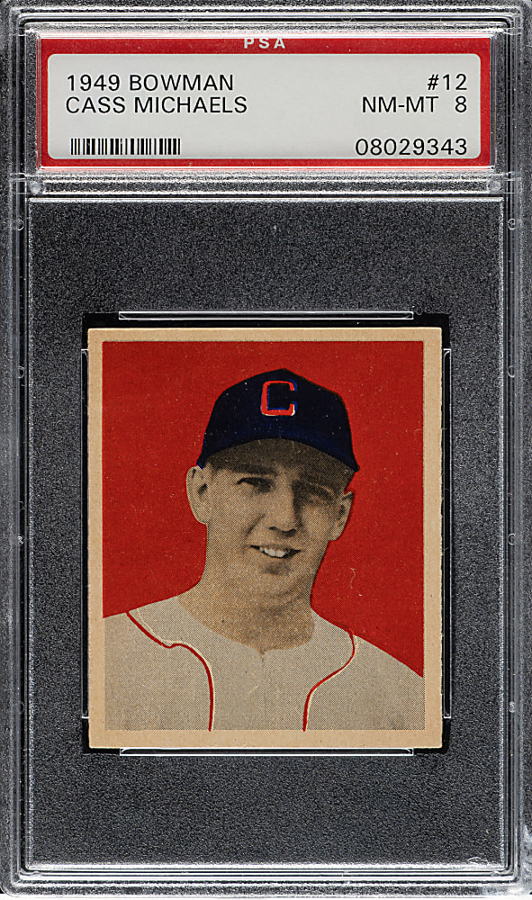 1949 Bowman #12 Cass Michaels PSA NM-MT 8
