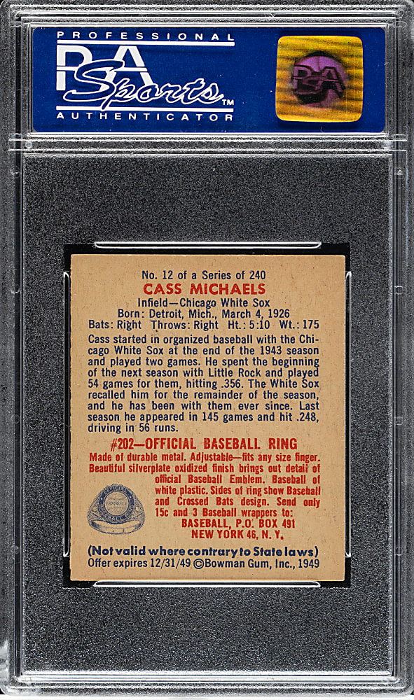 1949 Bowman #12 Cass Michaels PSA NM-MT 8