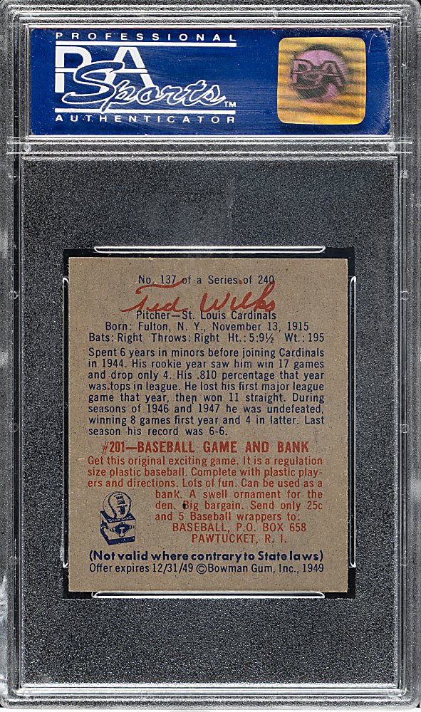 1949 Bowman #137 Ted Wilks PSA NM-MT 8