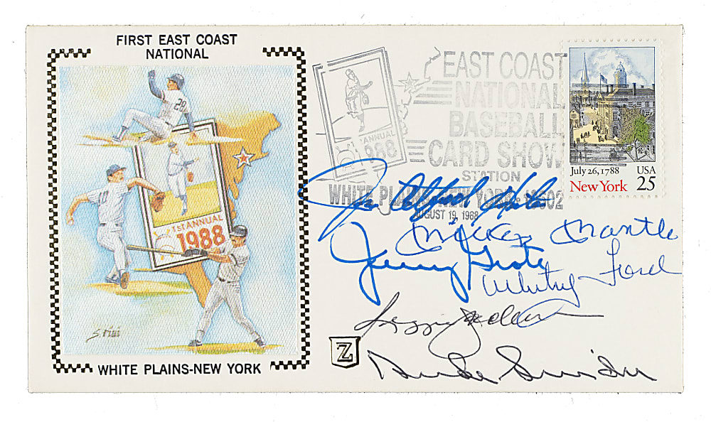 1988 Hall of Fame and Star Multi-Signed First-Day Cover Including Mickey Mantle - JSA