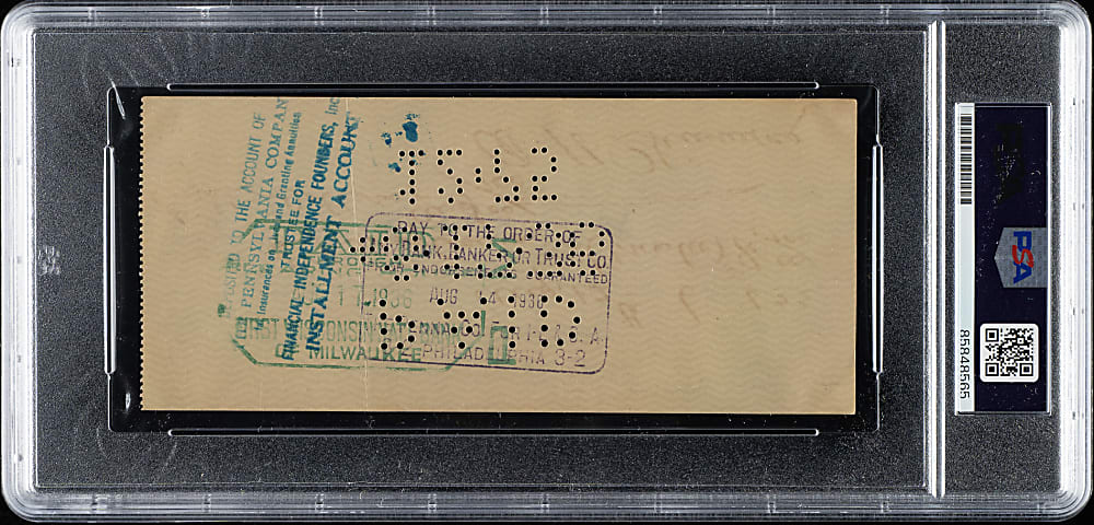 1936 Al Simmons Signed Check PSA/DNA NM-MT 8