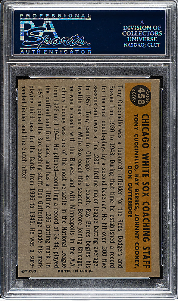 1960 Topps #458 Chicago White Sox Coaches PSA MINT 9
