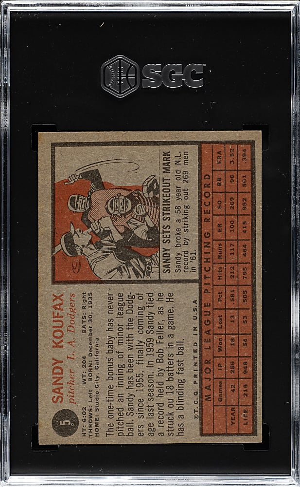 1962 Topps #5 Sandy Koufax SGC EX/NM 6
