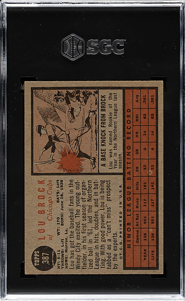 1962 Topps #387 Lou Brock Rookie SGC EX+ 5.5
