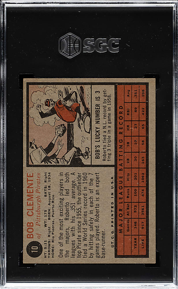 1962 Topps #10 Roberto Clemente SGC EX/NM 6