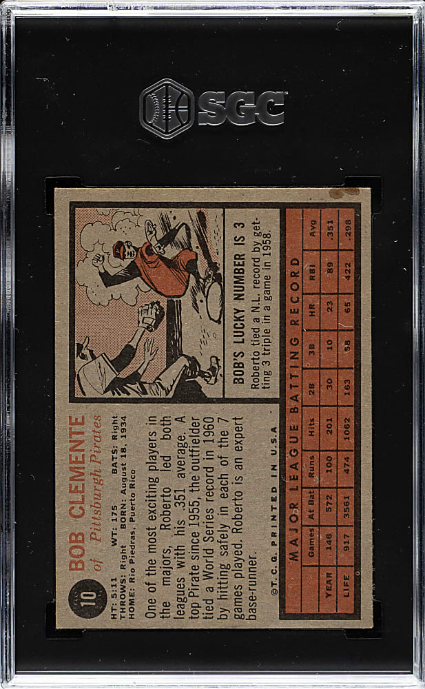 1962 Topps #10 Roberto Clemente SGC EX 5