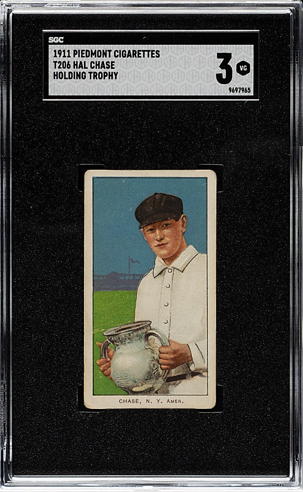 1909-1911 T206 White Border Hal Chase Holding Trophy SGC VG 3