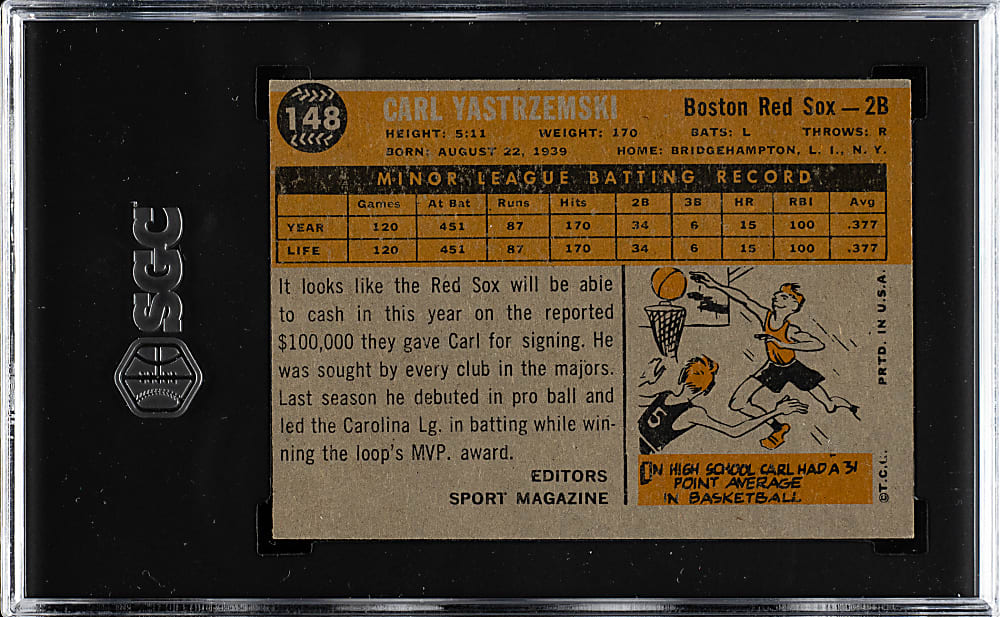1960 Topps #148 Carl Yastrzemski Rookie SGC VG/EX 4