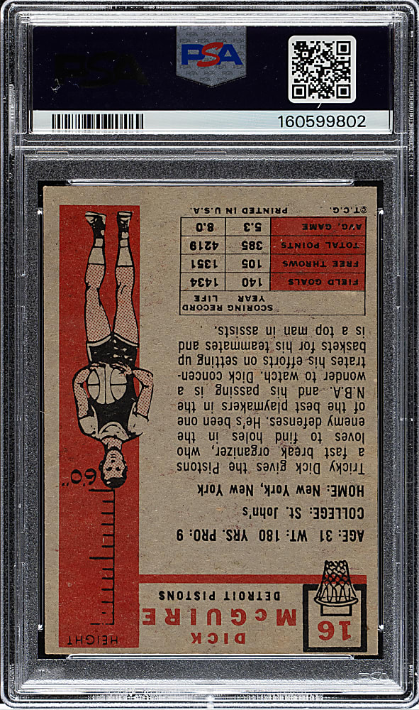 1957-1958 Topps Basketball #16 Dick McGuire Rookie PSA VG-EX 4
