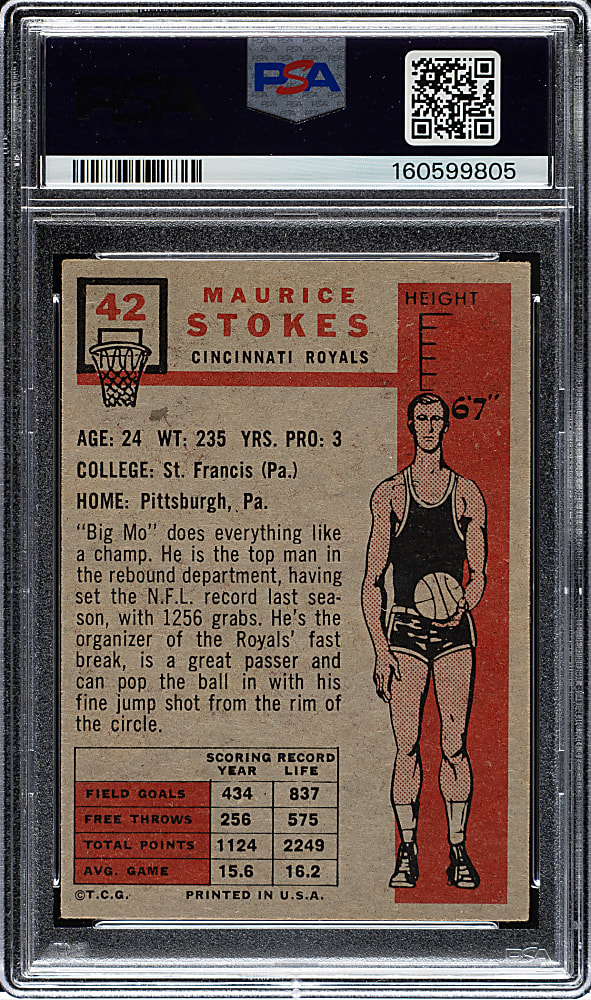 1957-1958 Topps Basketball #42 Maurice Stokes Rookie PSA EX 5