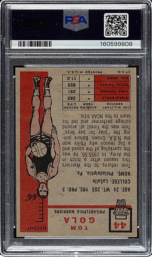 1957-1958 Topps Basketball #44 Tom Gola Rookie PSA EX-MT 6