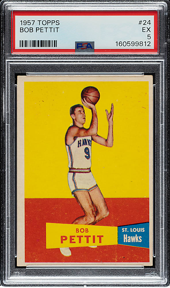 1957-1958 Topps Basketball #24 Bob Pettit Rookie PSA EX 5
