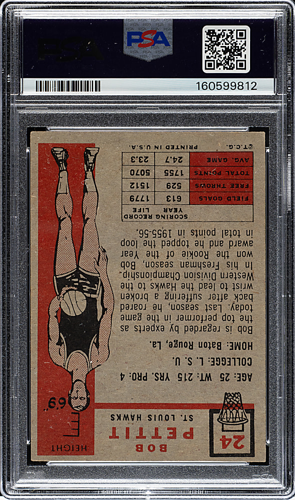 1957-1958 Topps Basketball #24 Bob Pettit Rookie PSA EX 5
