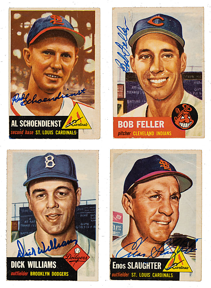 Signed 1953 Topps Collection (9) Including Bob Feller, Red Schoendienst, and Enos Slaughter