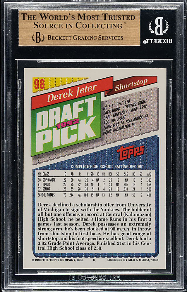 1993 Topps #98 Derek Jeter Rookie BGS GEM MINT 9.5