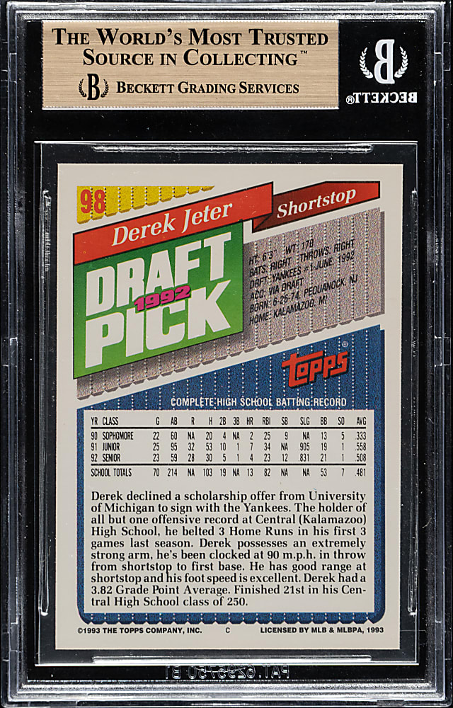 1993 Topps #98 Derek Jeter Rookie BGS GEM MINT 9.5