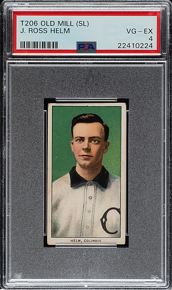 1909-1911 T206 White Border J. Ross Helm Southern Leaguer PSA VG-EX 4 - Old Mill Back