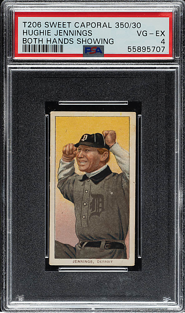 1909-1911 T206 White Border Hughie Jennings Both Hands Showing PSA VG-EX 4