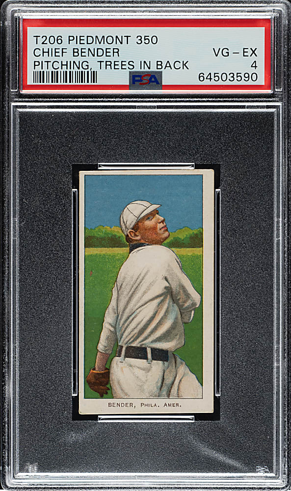 1909-1911 T206 White Border Chief Bender Pitching, Trees in Background PSA VG-EX 4