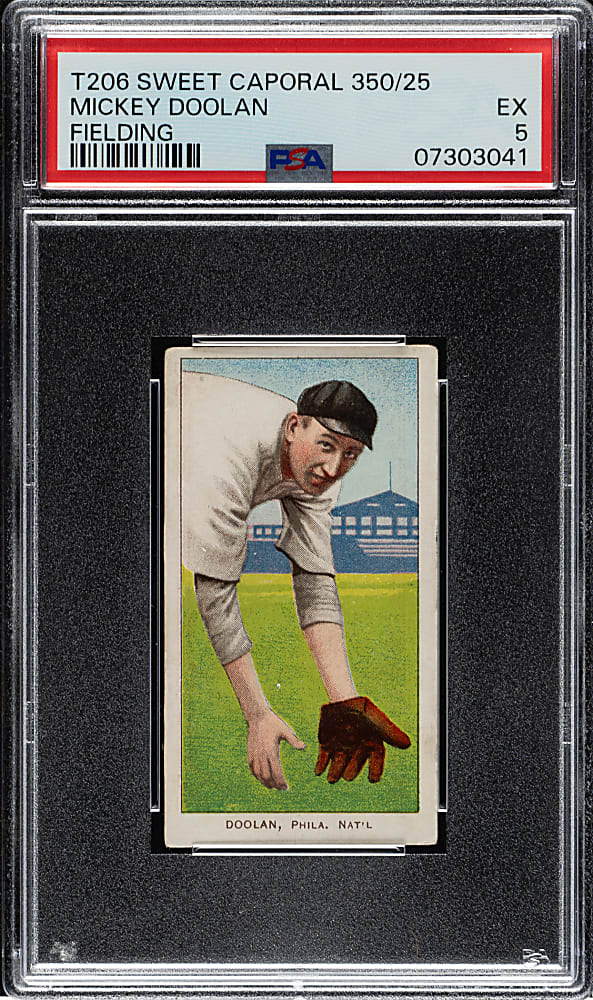 1909-1911 T206 White Border Mickey Doolan Fielding PSA EX 5