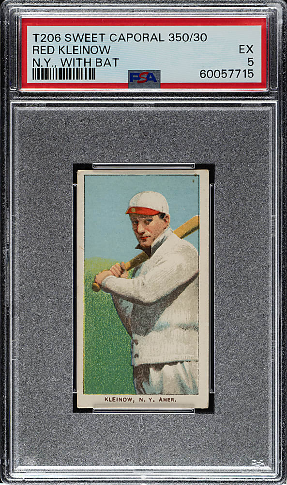 1909-1911 T206 White Border Red Kleinow New York with Bat PSA EX 5