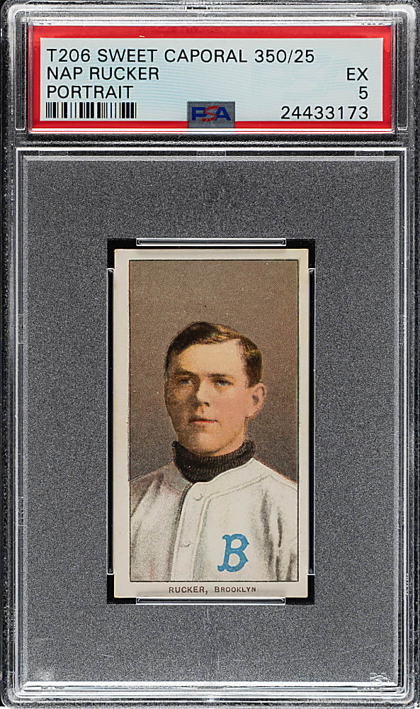 1909-1911 T206 White Border Nap Rucker Portrait PSA EX 5