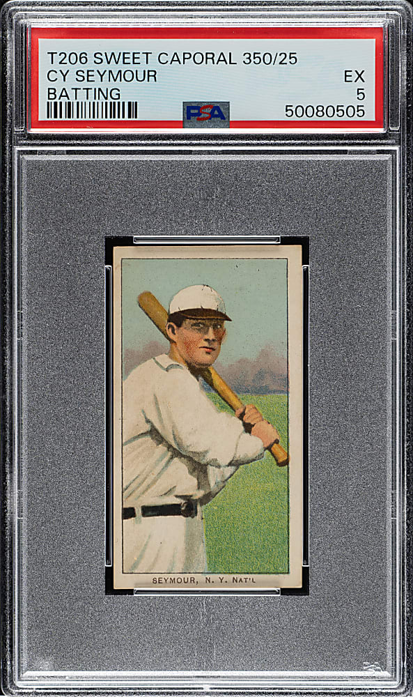 1909-1911 T206 White Border Cy Seymour Batting PSA EX 5