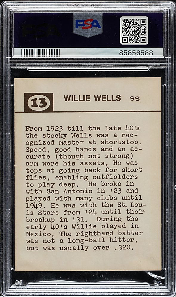 1974 Laughlin Old-Time Black Stars #13 Willie Wells PSA NM-MT 8
