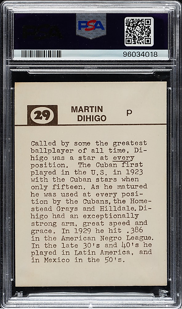 1974 Laughlin Old-Time Black Stars #29 Martin Dihigo PSA NM 7