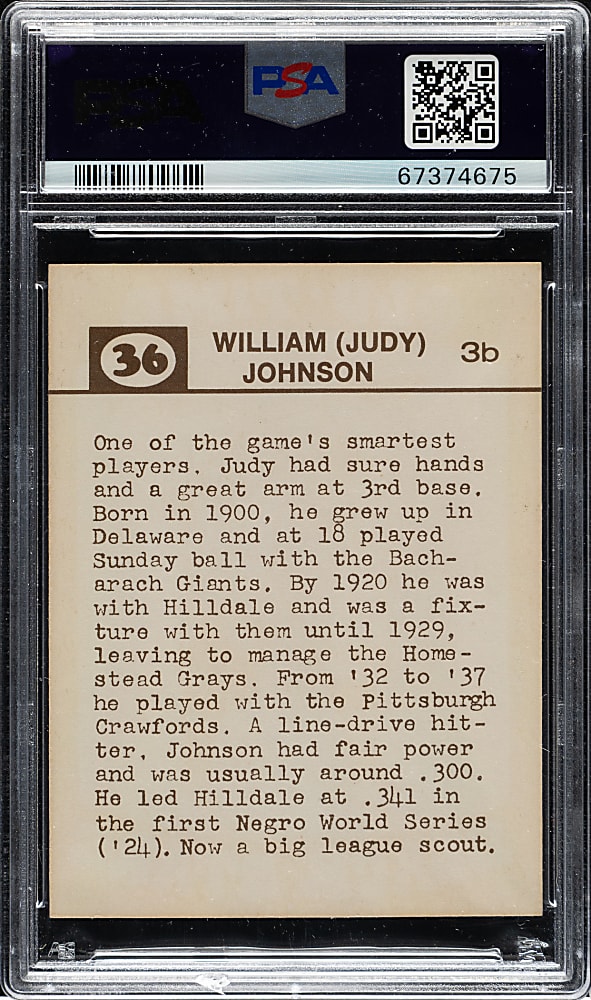 1974 Laughlin Old-Time Black Stars #36 Judy Johnson PSA EX-MT 6