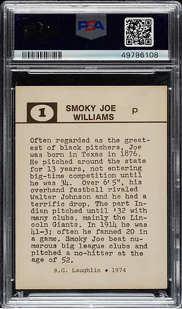 1974 Laughlin Old-Time Black Stars #1 Smoky Joe Williams PSA VG-EX 4