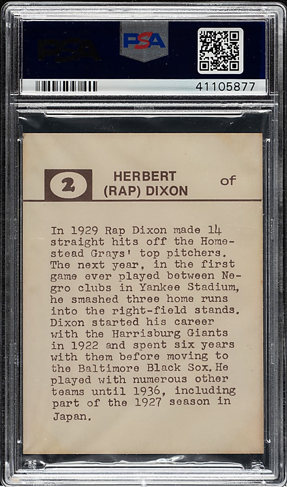 1974 Laughlin Old-Time Black Stars #2 Rap Dixon PSA NM 7
