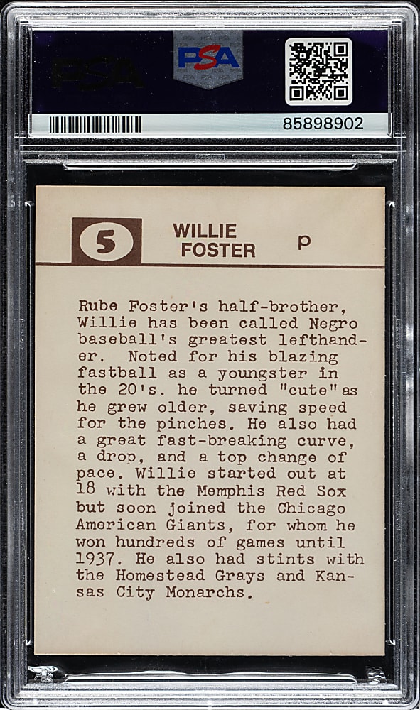 1974 Laughlin Old-Time Black Stars #5 Willie Foster PSA NM 7