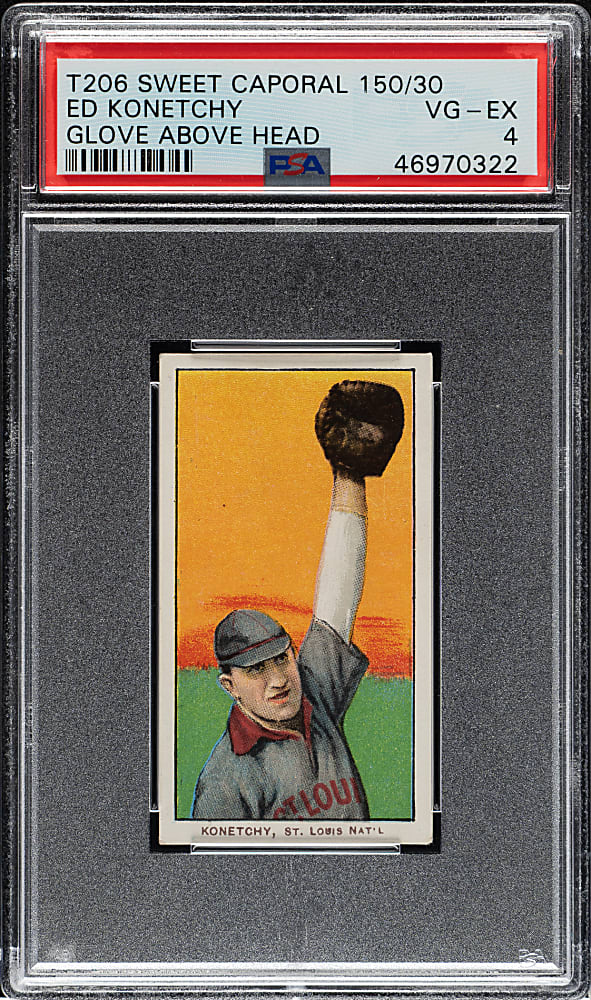 1909-1911 T206 White Border Ed Konetchy Glove Above Head PSA VG-EX 4