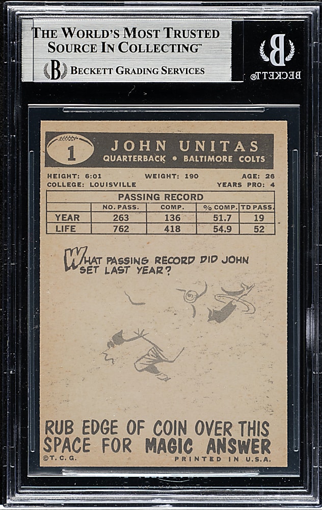 1959 Topps Football #1 Johnny Unitas BGS EX 5