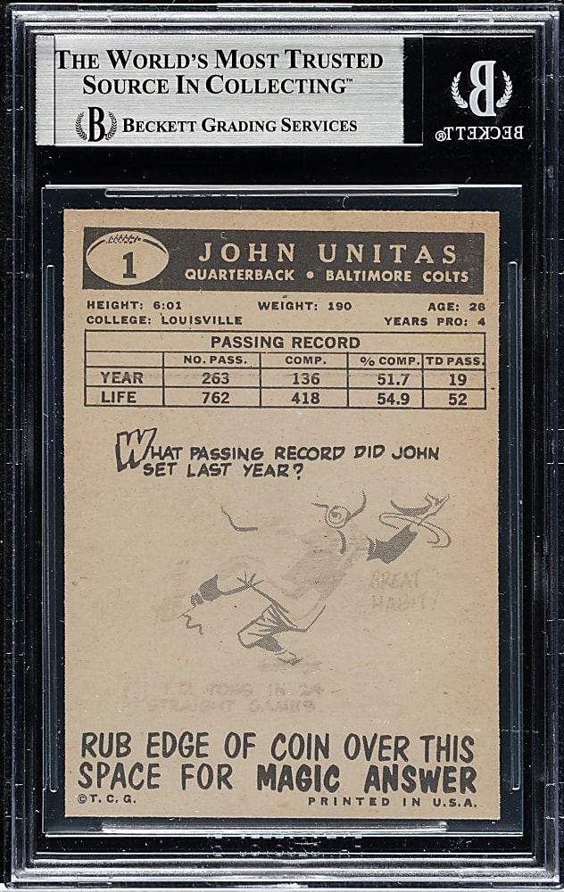 1959 Topps Football #1 Johnny Unitas BGS EX-MT 6