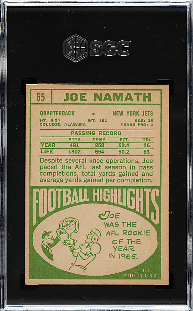1968 Topps Football #65 Joe Namath SGC EX/NM 6