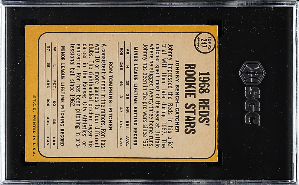 1968 Topps #247 Johnny Bench Rookie SGC VG 3