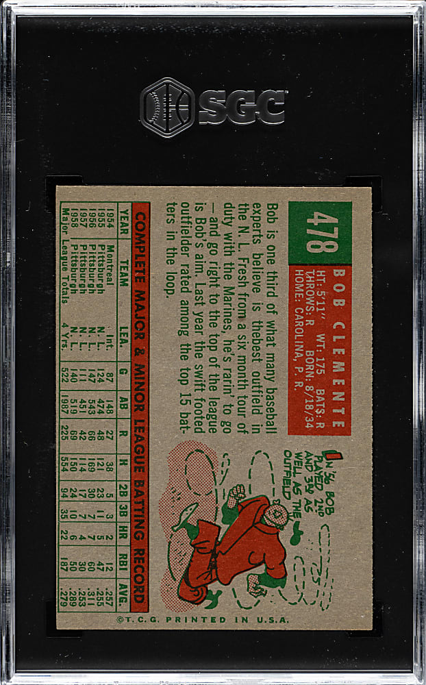 1959 Topps #478 Roberto Clemente SGC EX/NM+ 6.5