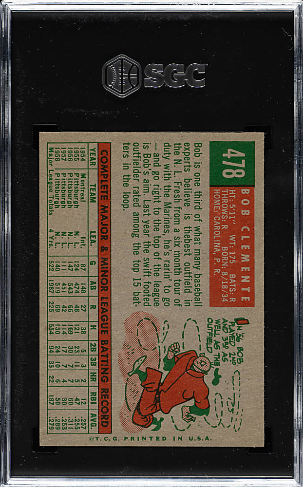 1959 Topps #478 Roberto Clemente SGC EX/NM 6