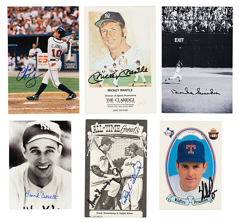 Hall of Famers and Stars Signed Baseball-Cards, Photographs, and Postcards Collection (10) Including Mantle and Greenberg