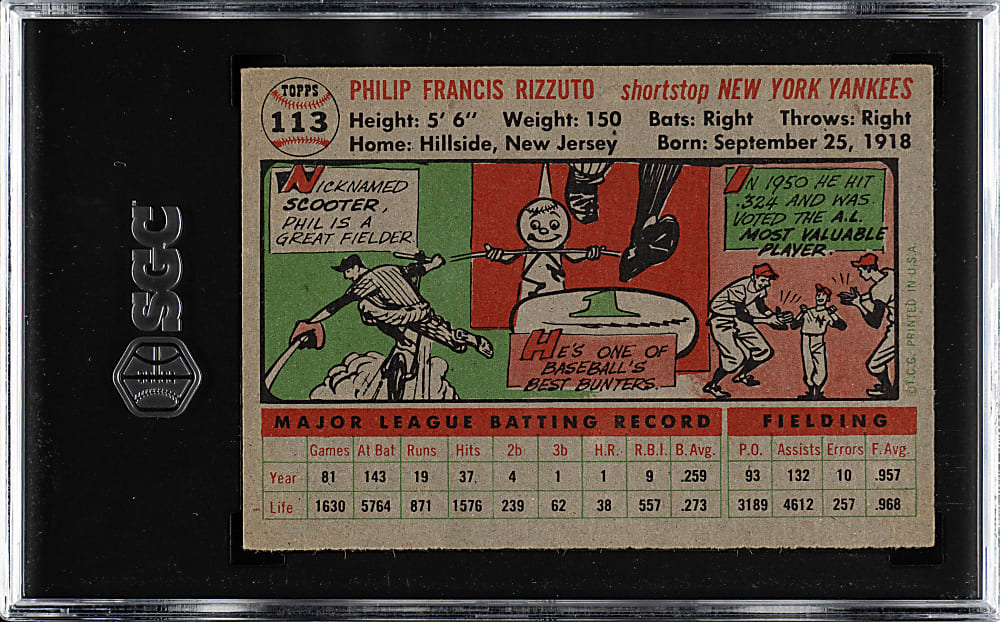 1956 Topps #113 Phil Rizzuto Gray Back SGC VG/EX 4