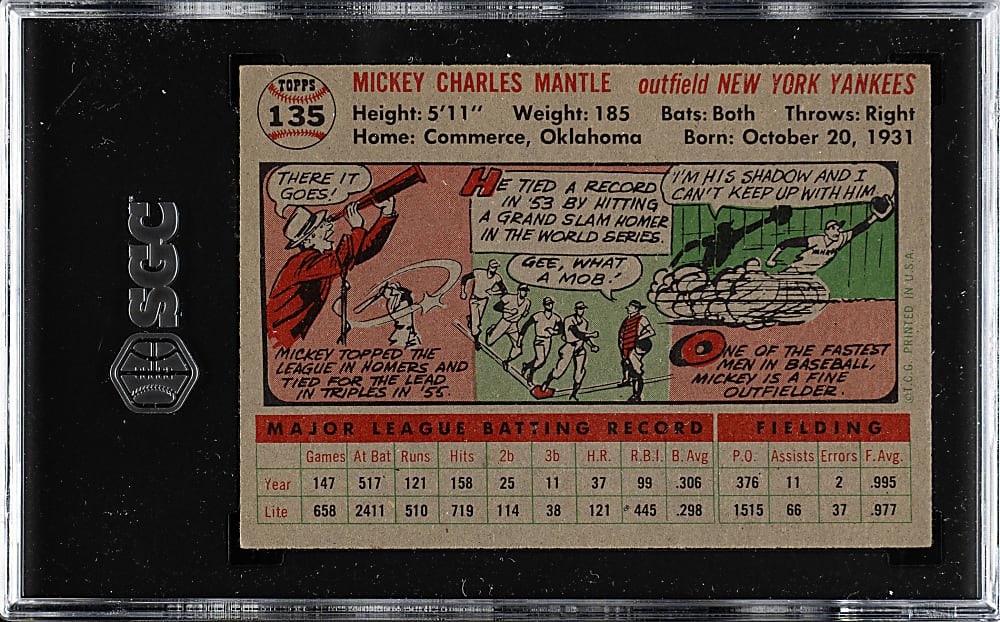 1956 Topps #135 Mickey Mantle Gray Back SGC VG+ 3.5