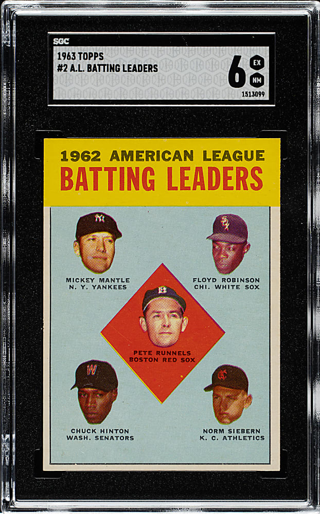 1963 Topps #2 A.L. Batting Leaders with Mickey Mantle SGC EX/NM 6