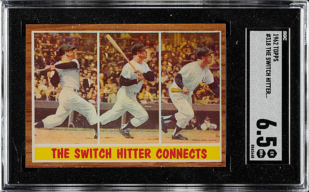 1962 Topps #318 The Switch Hitter Connects with Mickey Mantle SGC EX/NM+ 6.5