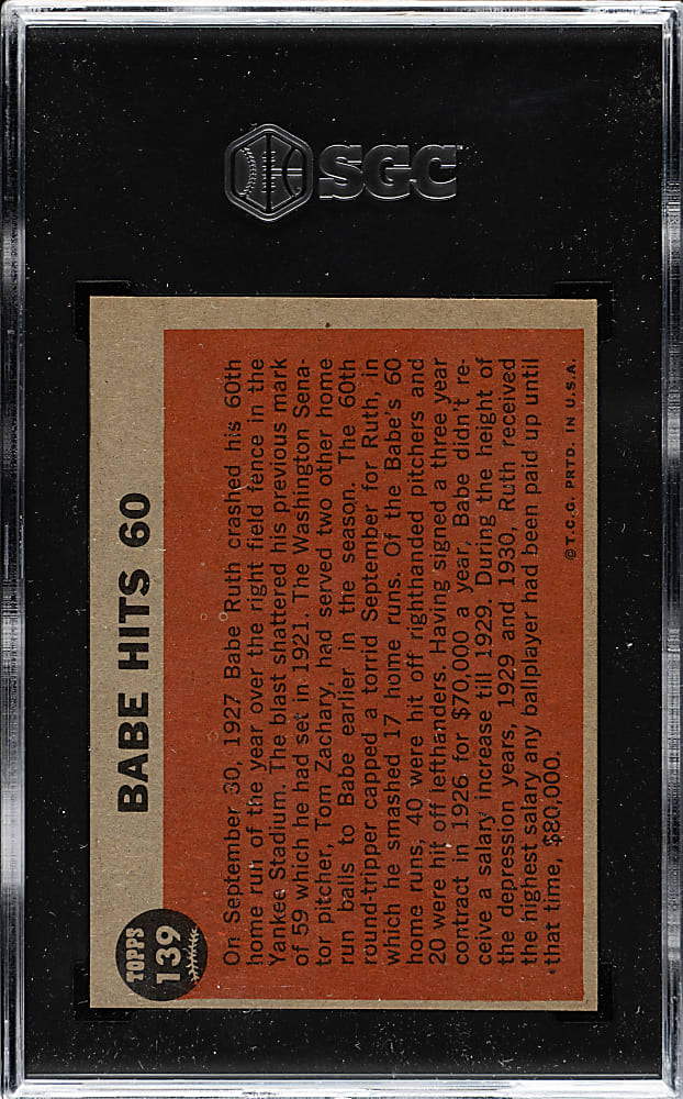 1962 Topps #139 Babe Ruth Hits 60 SGC EX/NM 6