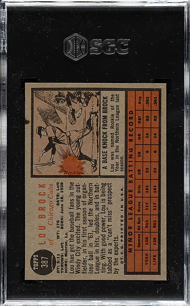 1962 Topps #387 Lou Brock Rookie SGC EX+ 5.5
