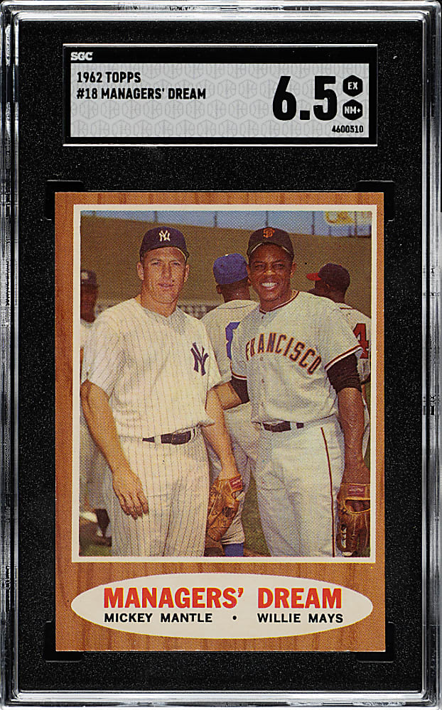 1962 Topps #18 Managers' Dream with Mickey Mantle and Willie Mays SGC EX/NM+ 6.5